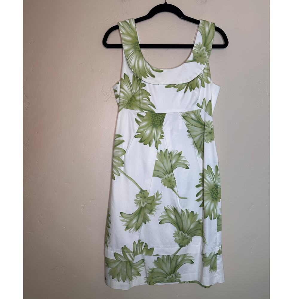 Donna Ricco Sleeveless Knee Green Daisy Floral Pattern Classic Neck 10